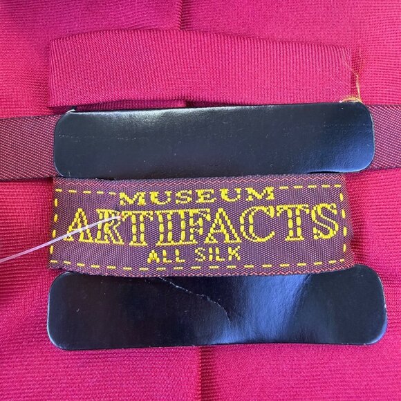 Museum Artifacts Mens Red Silk Neck Tie "Remove Before Flight" Print Handmade - Picture 2 of 8